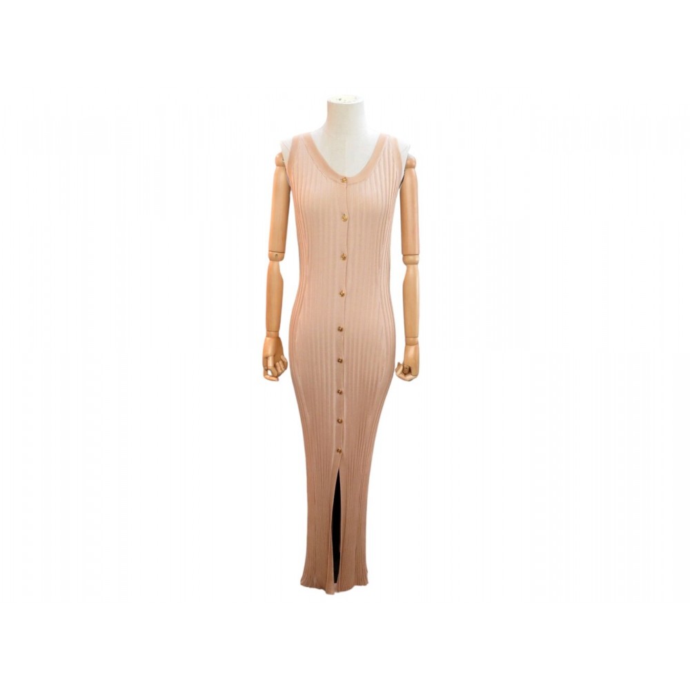 NEUF ROBE LONGUE VERSACE COTELEE BOUTONS MEDUSA 40 IT 36 FR RIBBED DRESS 1160€