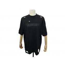 T SHIRT BALENCIAGA EFFET USE DESTROYED TROUS EN COTON NOIR S 44 UNIFIT TOP 695€