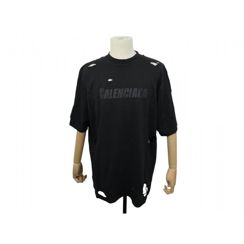 T SHIRT BALENCIAGA EFFET USE DESTROYED TROUS EN COTON NOIR S 44 UNIFIT TOP 695€