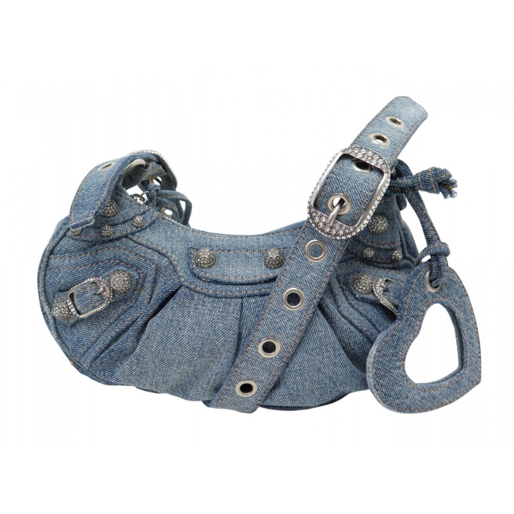 SAC A MAIN BALENCIAGA LE CAGOLE XS 671309 TOILE DENIM BLEU STRASS HAND BAG 2400€