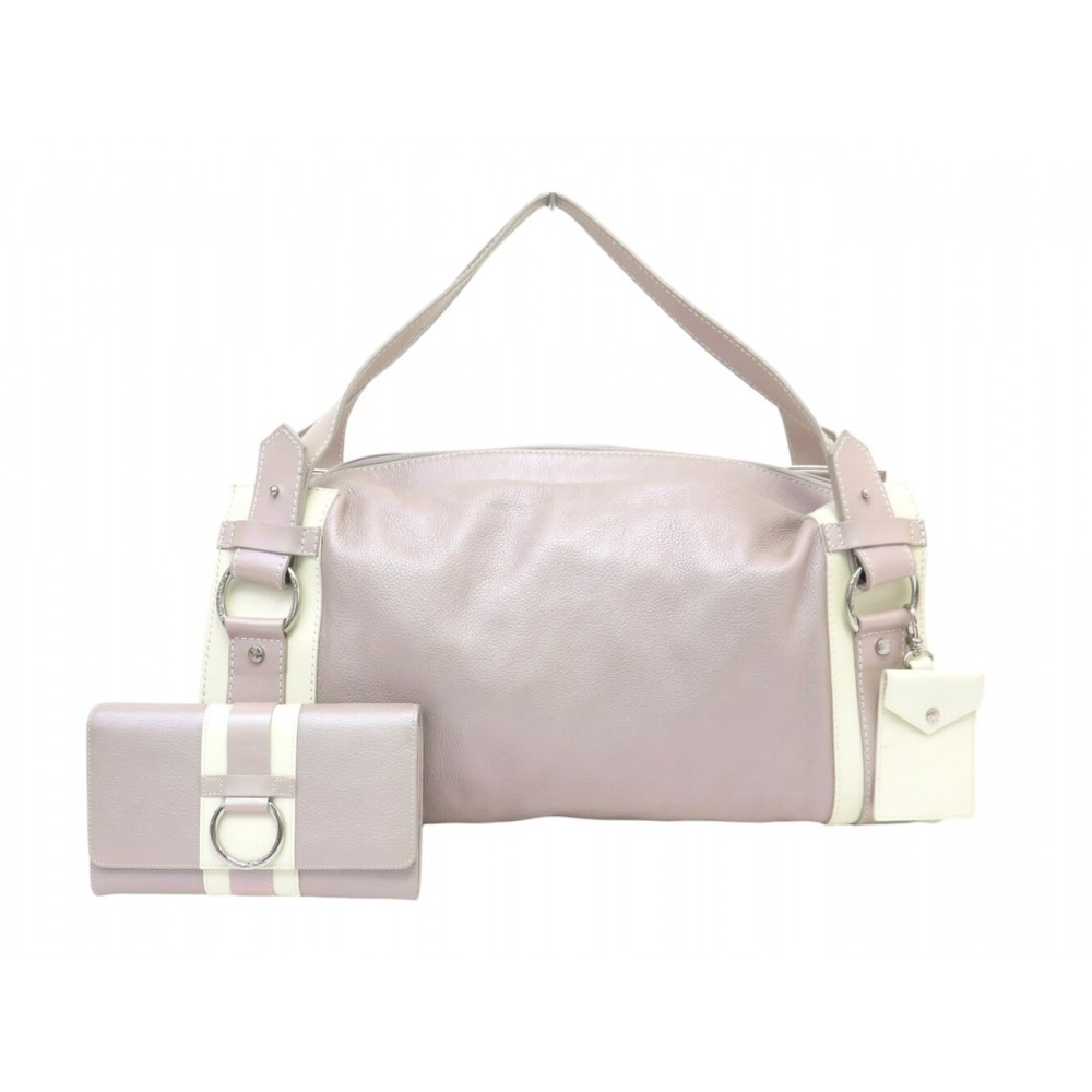 SAC A MAIN + PORTEFEUILLE LANCEL LAURE MANAUDOU CUIR IRISE ROSE HAND BAG WALLET