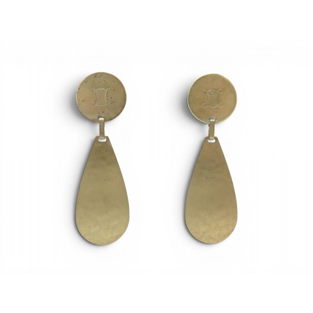 VINTAGE BOUCLES D'OREILLES CELINE PENDANTES LOGO TRIOMPHE LAITON EARRINGS 390€