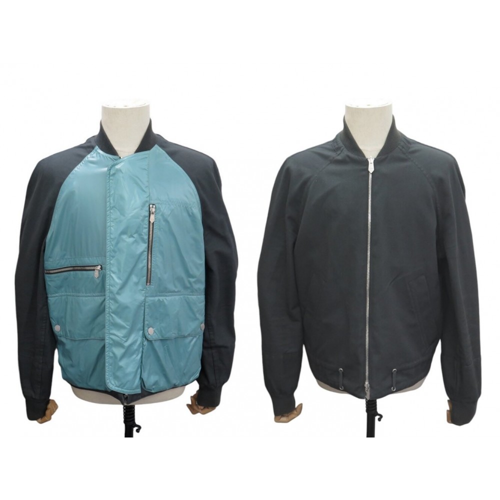 VESTE HERMES BLOUSON BOMBER REVERSIBLE L 52 EN POLYESTER BLEU JACKET COAT 5500€