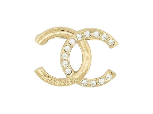  broche chanel logo cc strass 2024 en metal dore