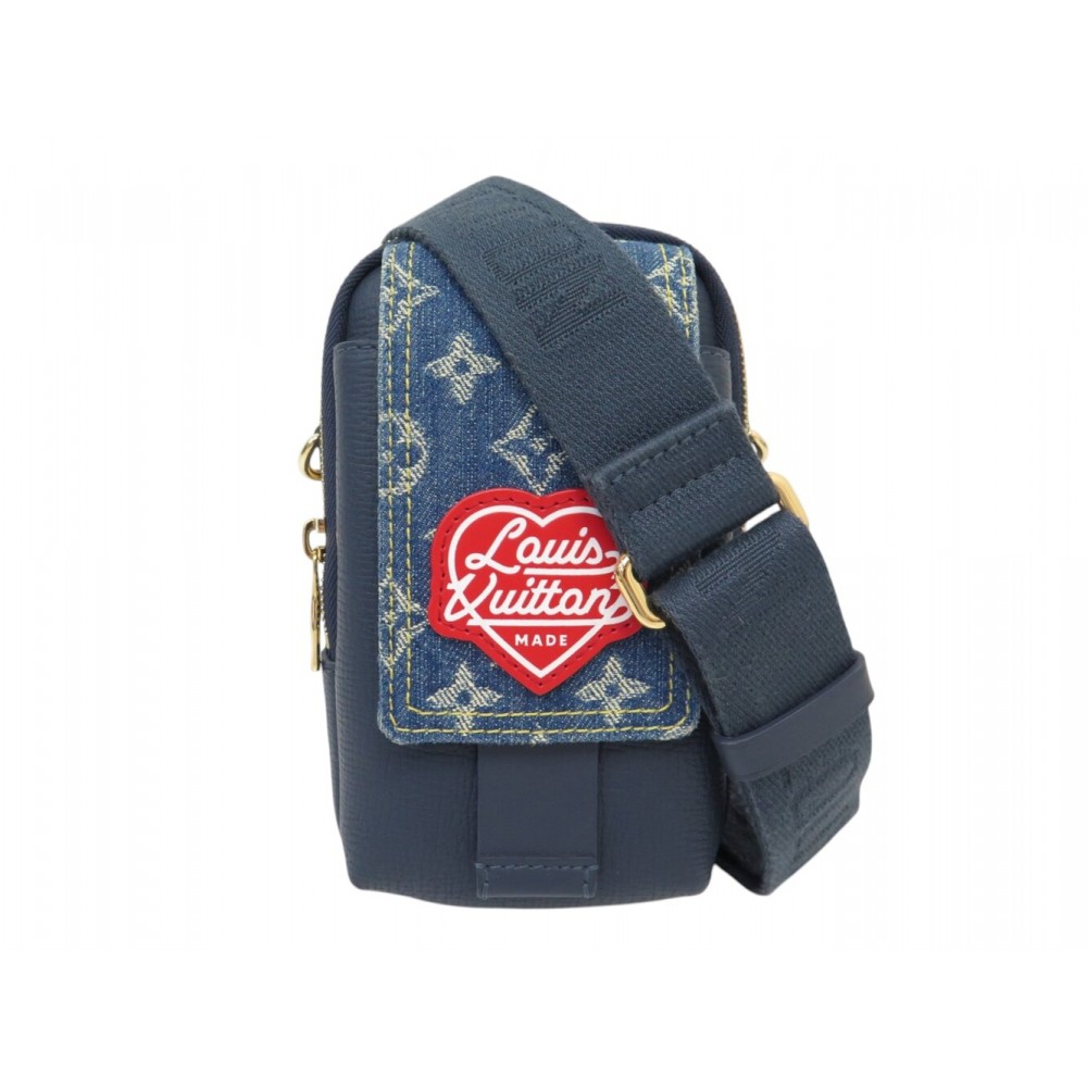 NEUF SACOCHE LOUIS VUITTON X NIGO DOUBLE PHONE M81060 CUIR MONOGRAM DENIM 1700€