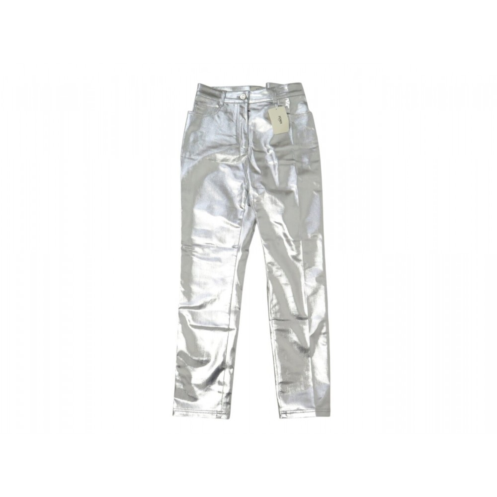 NEUF PANTALON FENDI JEAN SKINNY SILVER FLP673 M 38 EN DENIM ARGENTE PANTS 1100€