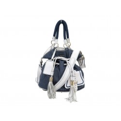 SAC A MAIN LANCEL PREMIER FLIRT EN TOILE DENIM BLEU & CUIR BLANC HAND BAG 725€