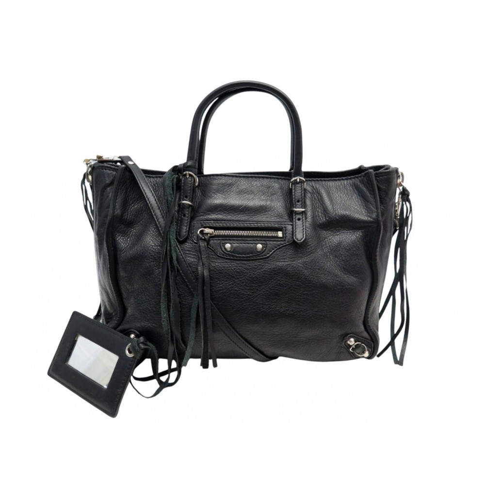 SAC A MAIN BALENCIAGA PAPIER A6 370926 BANDOULIERE EN CUIR GRAINE NOIR BAG 2150€