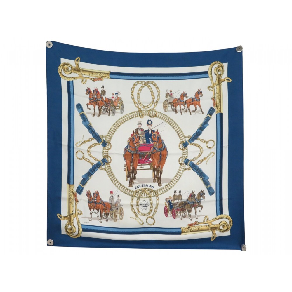 VINTAGE FOULARD HERMES EQUIPAGES 1ERE EDITION LEDOUX CARRE 90 SOIE SCARF 580€