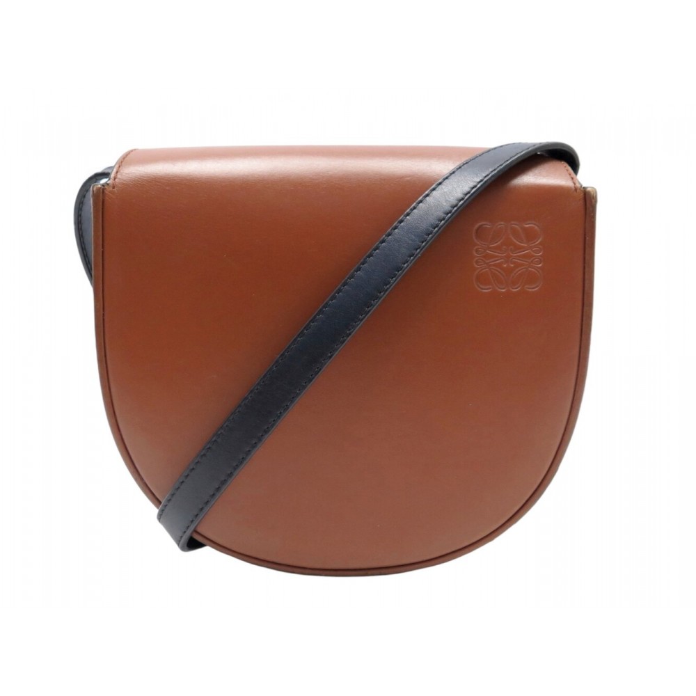 SAC A MAIN LOEWE HEEL DUO A894A01X02 EN CUIR MARRON & NOIR BANDOULIERE BAG 1950€