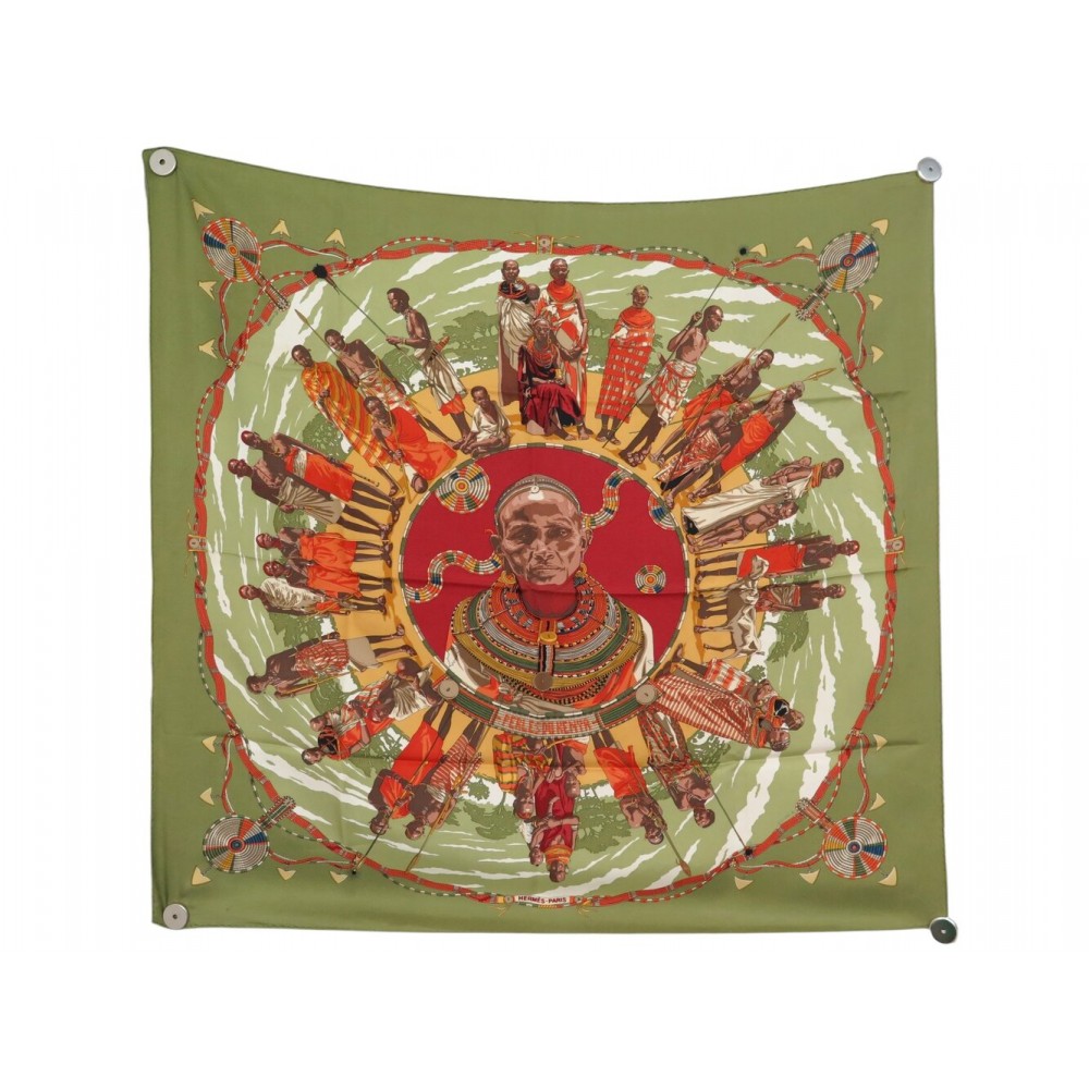 FOULARD HERMES PERLES DU KENYA DIMITRI RYBALTCHENKO SOIE CARRE 90CM SCARF 580€