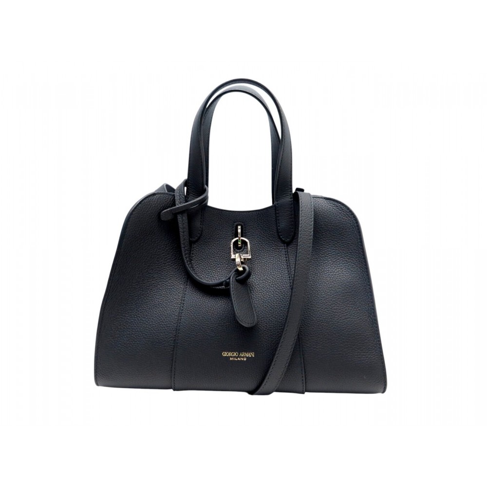 NEUF SAC A MAIN ARMANI PETIT FOURRE TOUT CUIR GRAINE NOIR BANDOULIERE BAG 2400€
