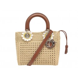 NEUF SAC A MAIN CHRISTIAN DIOR LADY M EN RAPHIA & FLEURS BANDOULIERE BAG 5900€