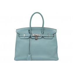 SAC A MAIN HERMES BIRKIN 35 EN CUIR TOGO BLEU CIEL 2009 CABAS LEATHER HAND BAG