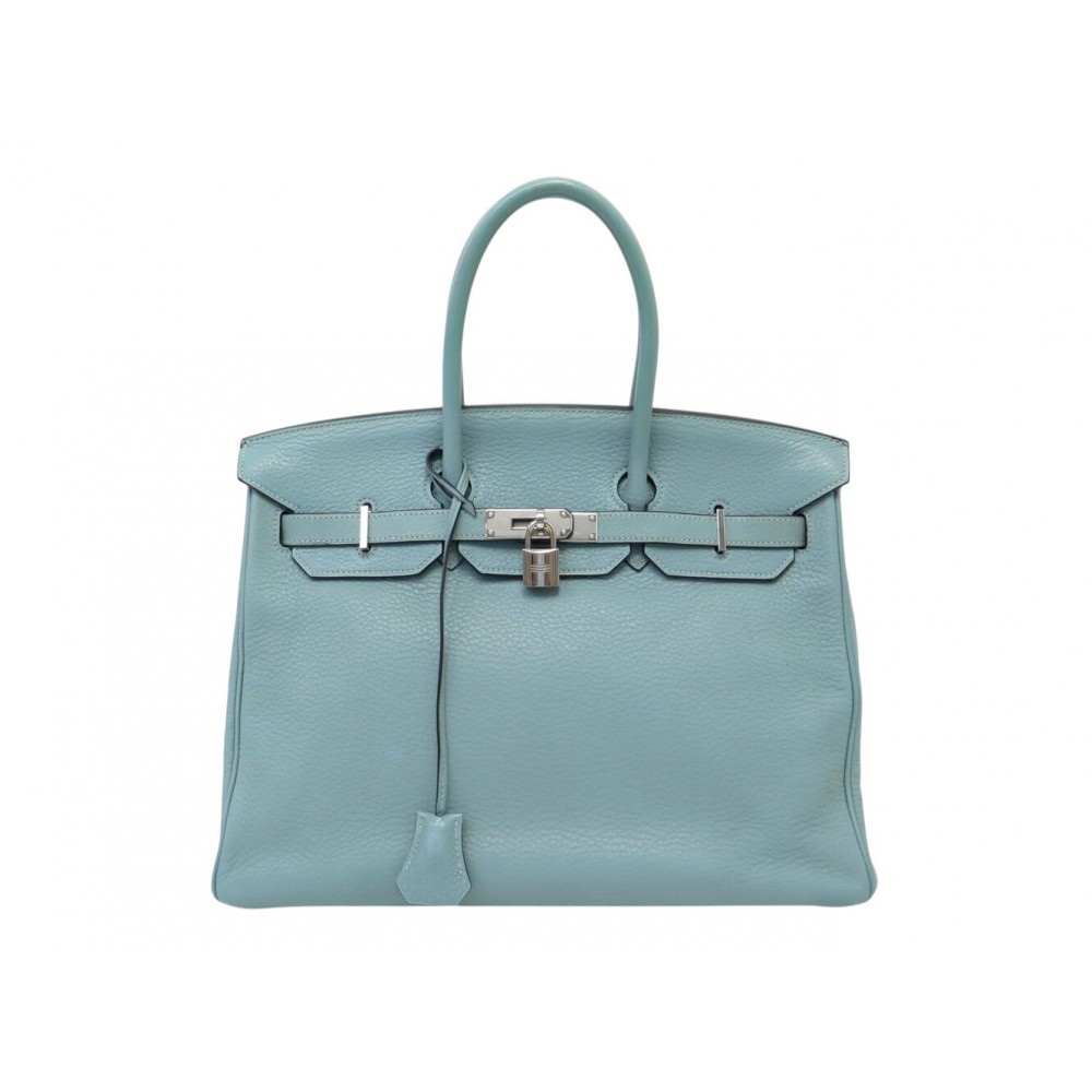 SAC A MAIN HERMES BIRKIN 35 EN CUIR TOGO BLEU CIEL 2009 CABAS LEATHER HAND BAG