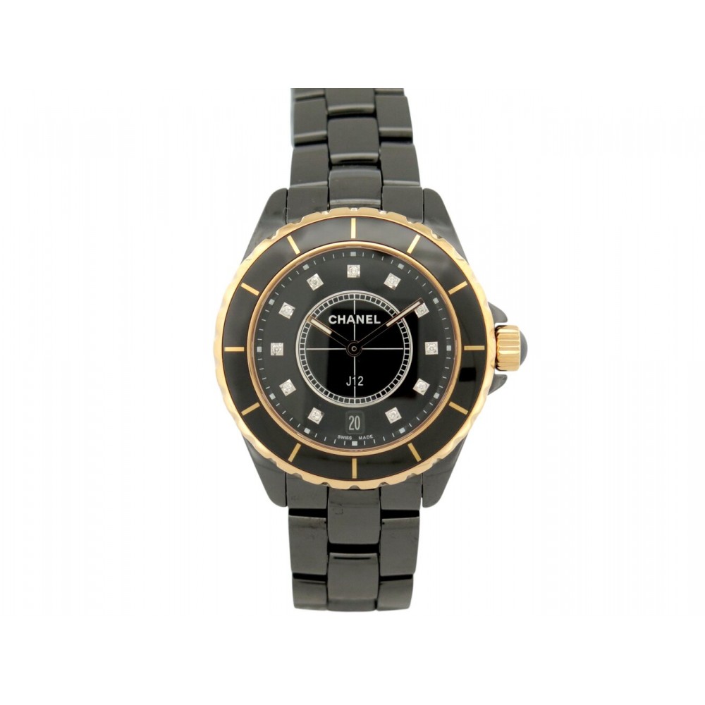 MONTRE CHANEL J12 H2544 38MM DIAMANTS CERAMIQUE NOIRE OR JAUNE 18K QUARTZ 11900€