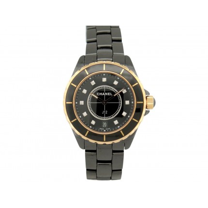 MONTRE CHANEL J12 H2544 38MM DIAMANTS CERAMIQUE NOIRE OR JAUNE 18K QUARTZ 11900€