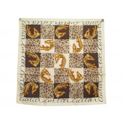 NEUF FOULARD CARTIER PANTHERE CARRE 70 SOIE MARRON + BOITE BROWN SILK SCARF 440€