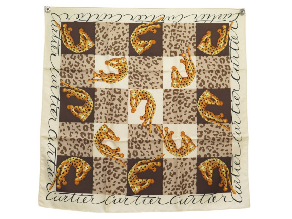 foulard cartier panthere carre 70 soie marron