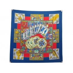 VINTAGE FOULARD HERMES LE TARROT ANNIE FAIVRE CARRE 90 EN SOIE BLEUE SCARF 580€