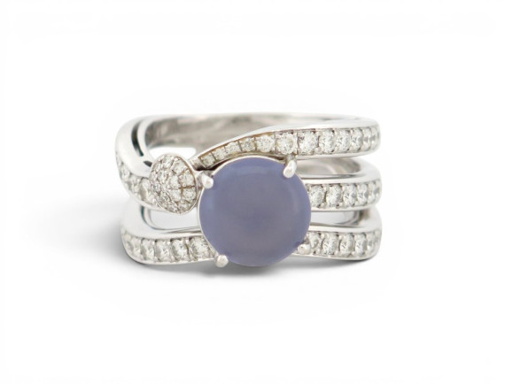 bague omega cabochon pierre de lune diamants 1.4ct