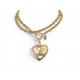 VINTAGE COLLIER CHANEL SAUTOIR PENDENTIF COEUR LOGO CC 72CM METAL DORE NECKLACE