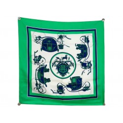 VINTAGE FOULARD HERMES EX LIBRIS CARRE SOIE 90 VERT HUGO GRYGKAR SILK SCARF 580€