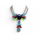 NEUF COLLIER PHILIPPE FERRANDIS PIERRES MULTICOLORES 45CM METAL ARGENTE NECKLACE