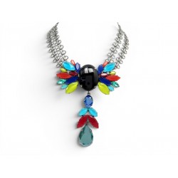 NEUF COLLIER PHILIPPE FERRANDIS PIERRES MULTICOLORES 45CM METAL ARGENTE NECKLACE