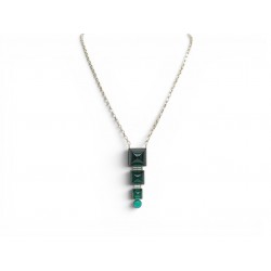 NEUF COLLIER PHILIPPE FERRANDIS PIERRES TAILLEES VERTES EN METAL DORE NECKLACE