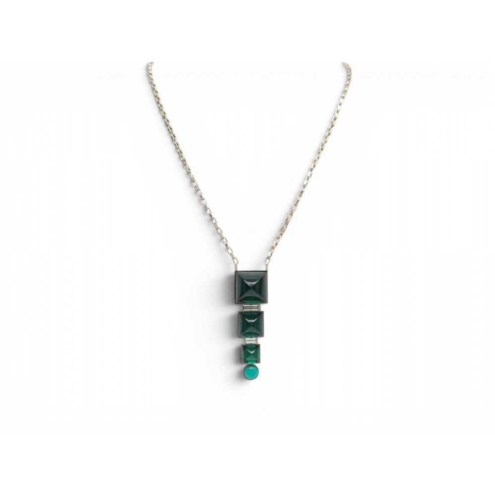 NEUF COLLIER PHILIPPE FERRANDIS PIERRES TAILLEES VERTES EN METAL DORE NECKLACE