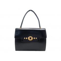VINTAGE SAC A MAIN HERMES BOUTONNIERE EN CUIR BOX NOIR BLACK LEATHER BAG PURSE