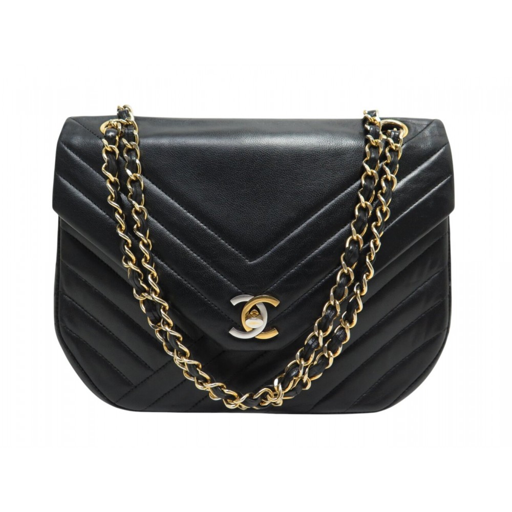 VINTAGE SAC A MAIN CHANEL TIMELESS DEMI LUNE FERMOIR BICOLORE EN CUIR BAG 6100€