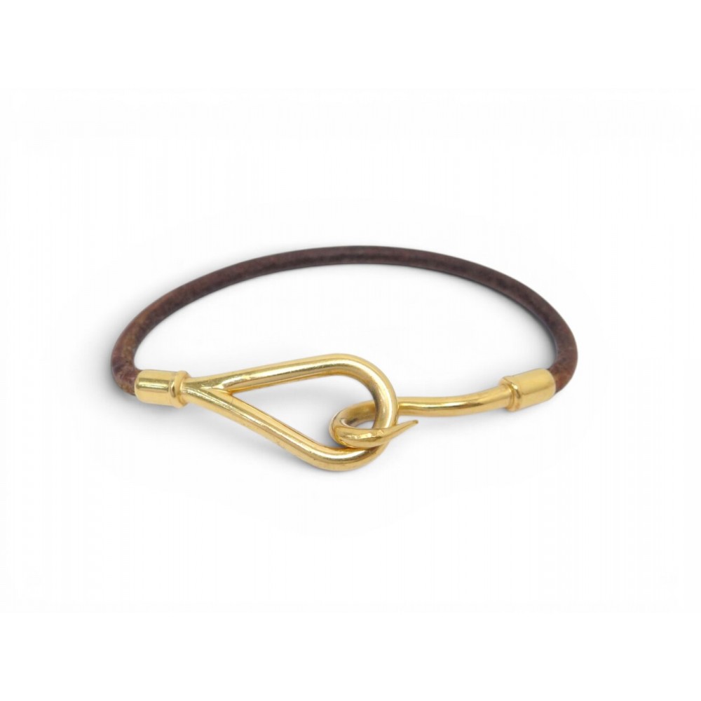 BRACELET HERMES JUMBO CUIR MARRON & METAL DORE 17.5 CM LEATHER BANGLE STRAP 325€