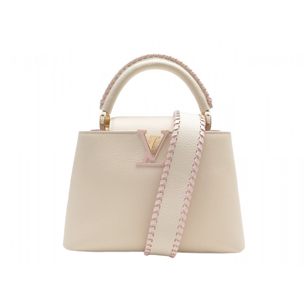 NEUF SAC A MAIN LOUIS VUITTON CAPUCINES BB BANDOULIERE CUIR CREME ROSE BAG 6100€