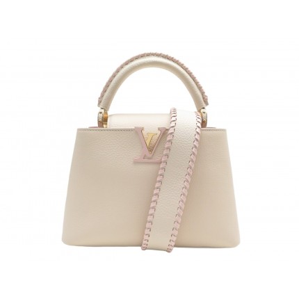 NEUF SAC A MAIN LOUIS VUITTON CAPUCINES BB BANDOULIERE CUIR CREME ROSE BAG 6100€