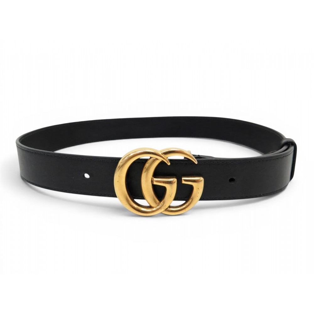 CEINTURE GUCCI BOUCLE GG MARMONT 414516 T70 EN CUIR NOIR BLACK LEATHER BELT 430€