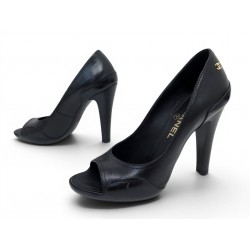CHAUSSURES CHANEL ESCARPINS G29862 38 CUIR NOIR BLACK LEATHER PUMP SHOES 1200€