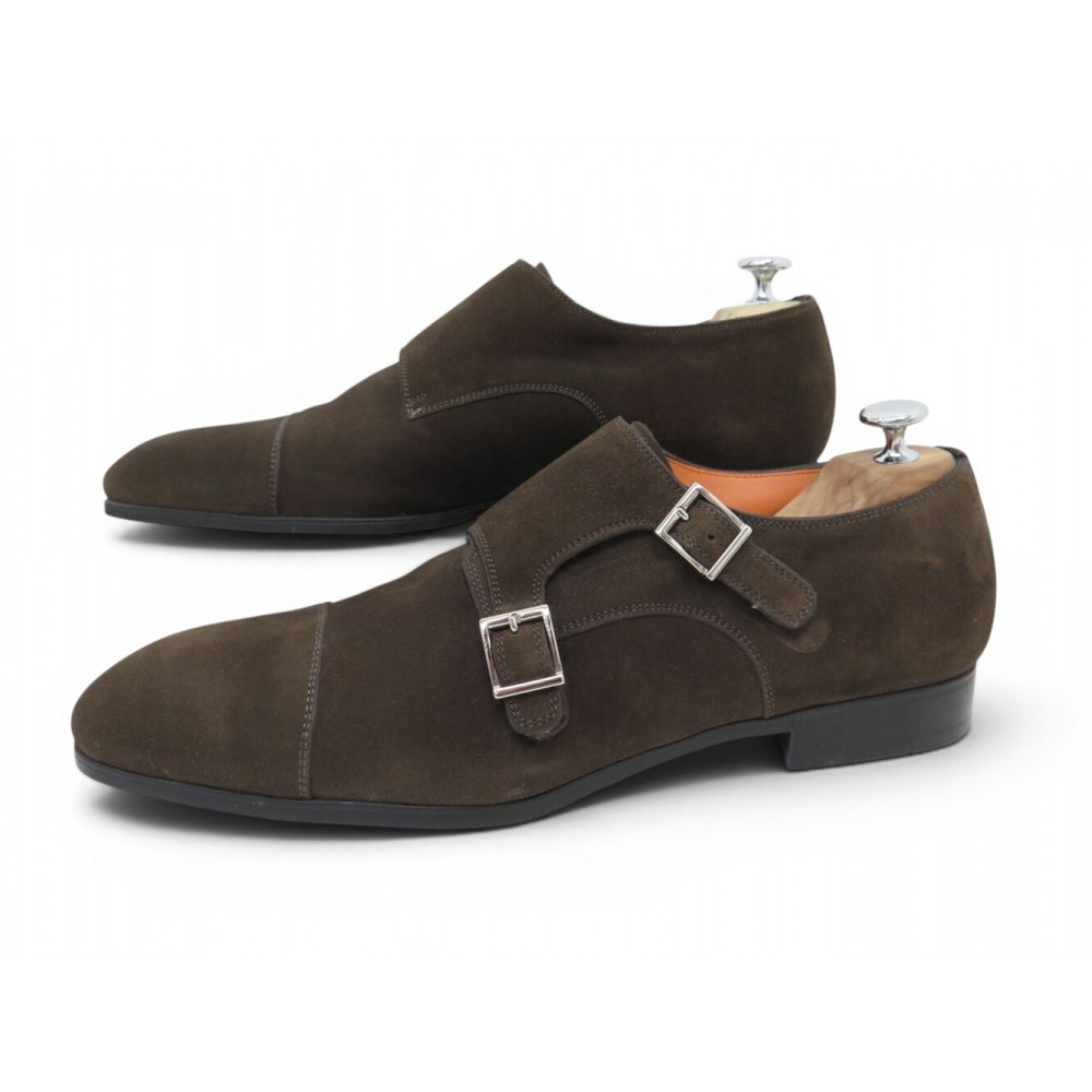 NEUF CHAUSSURES SANTONI 14549 MOCASSINS BI BOUCLE ESSENTIALS 9 44 FR SHOES 790€
