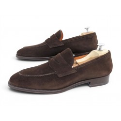 NEUF CHAUSSURES SANTONI MOCASSINS 6949 8.5 IT 43.5 FR EN DAIM LOAFERS SHOES 890€
