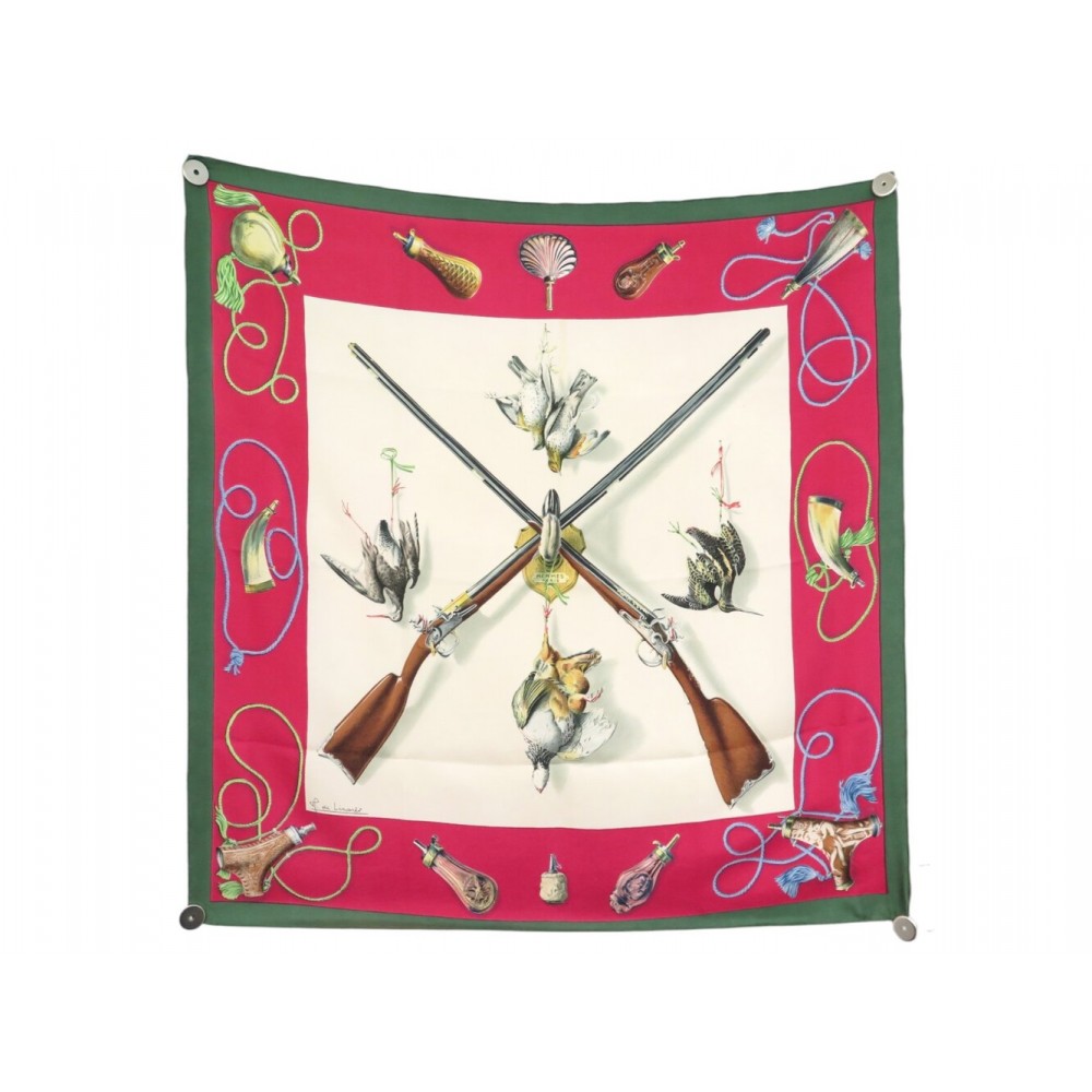 VINTAGE FOULARD HERMES LES FUSILS 1ERE EDITION 1961 LINARES CARRE 90 SOIE 580€