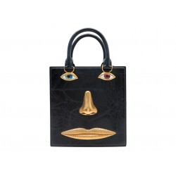 NEUF SAC A MAIN SCHIAPARELLI FACE CABAS VISAGE EN CUIR NOIR TOTE HAND BAG 7100€