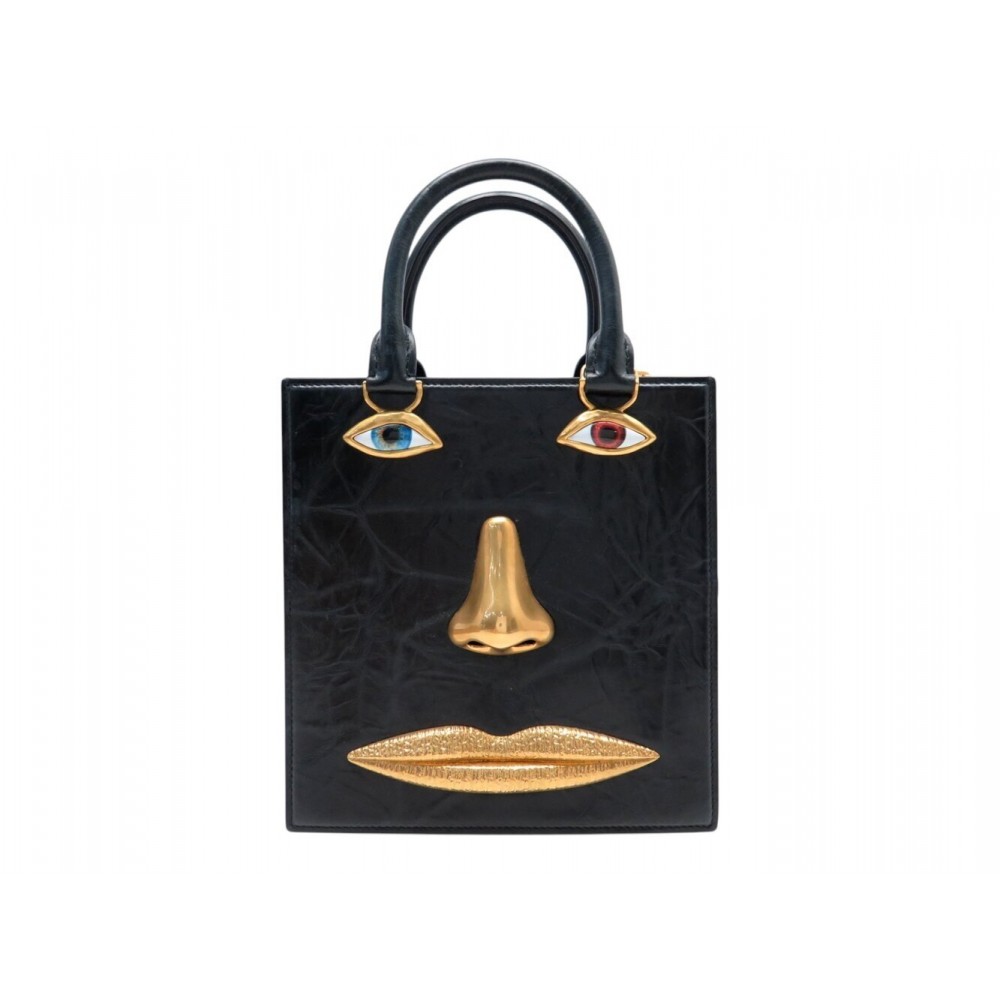 NEUF SAC A MAIN SCHIAPARELLI FACE CABAS VISAGE EN CUIR NOIR TOTE HAND BAG 7100€