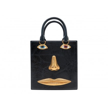 NEUF SAC A MAIN SCHIAPARELLI FACE CABAS VISAGE EN CUIR NOIR TOTE HAND BAG 7100€