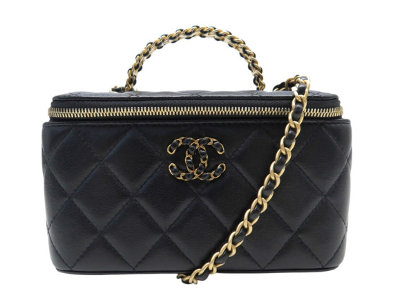 sac a main chanel long vanity avec chaine cuir noir