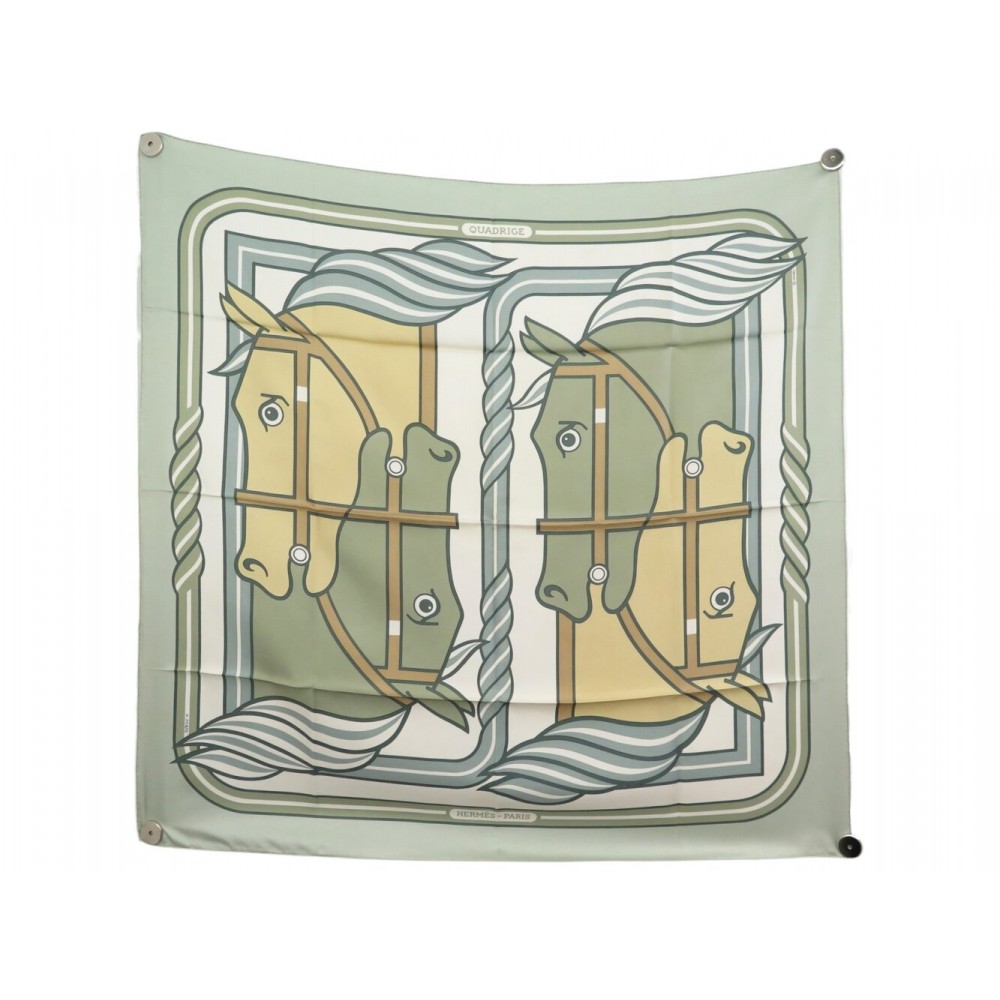 FOULARD HERMES QUADRIGE CHEVAUX PIERRE PERON CARRE 90 CM EN SOIE SLIK SCARF 580€