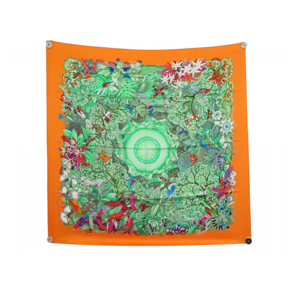 NEUF FOULARD HERMES AU COEUR DE LA VIE A. HONORE CARRE 90 SOIE ORANGE SCARF 580€