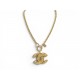 VINTAGE COLLIER CHANEL 1990 PENDENDIF LOGO CC MATELASSE 53CM METAL DORE NECKLACE