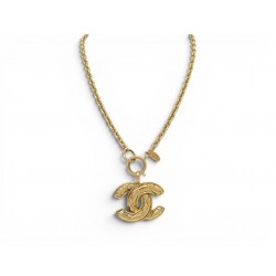 VINTAGE COLLIER CHANEL 1990 PENDENDIF LOGO CC MATELASSE 53CM METAL DORE NECKLACE