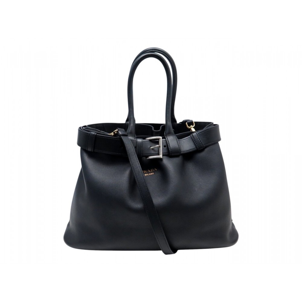 NEUF SAC A MAIN PRADA GRAND BUCKLE AVEC CEINTURE 1BA416 CUIR NOIR BAG NEW 4900€
